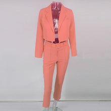 Load image into Gallery viewer, Neon Fashion Suit Autumn New Women Set Chic Streetwear with Belt Short Blazer Coat High Waist Pants Women Two Piece Outfits